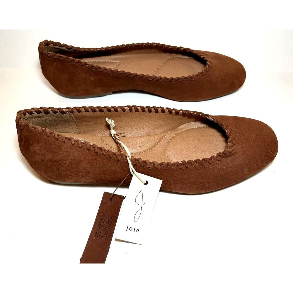 NWT Joie Women’s 9.5 Brown Leather Whipstitch Ballet Flats Boho Shoes